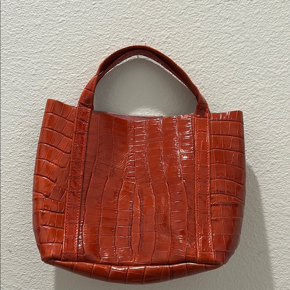 Handbags - FAUX Croc-Embossed Leather Tote Bag - Red